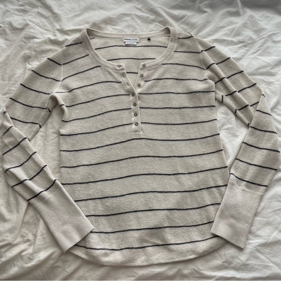 Prana Milani Henley Oatmeal Stripe Size Medium - Picture 5 of 11